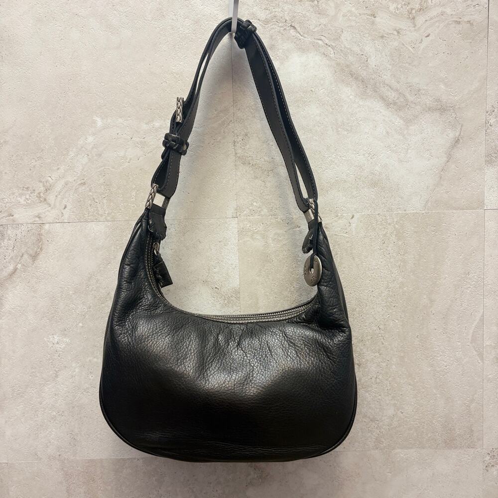 Vintage Y2K The Sak Black Pebbled Leather Hobo Shoulder Bag Woven Strap Purse